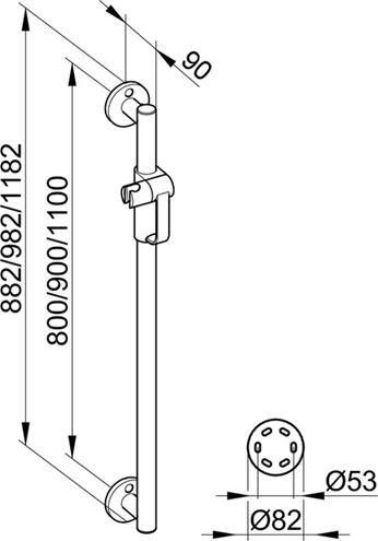 KEUCO PLAN CARE sprchová tyč 982 mm s držákem ruční sprchy, chrom 34912010900 Technický nákres