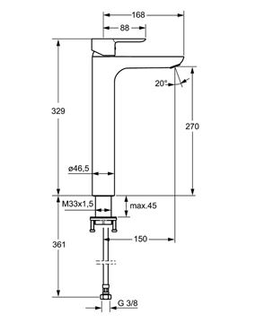 HANSA LIGNA umyvadlová stojánková baterie, chrom 06032203 Technický nákres