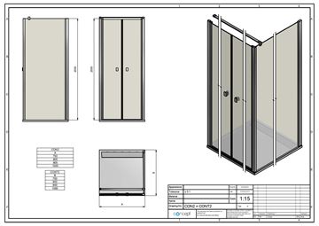 CONCEPT 200 CONT2 boční stěna 75x200 cm, černá/čiré sklo CONT20750607 Technický nákres