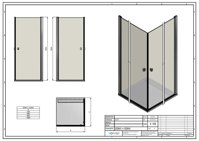 CONCEPT 200 sprchové dveře 80x200 cm, křídlové, černá/čiré sklo CON10800607 Technický nákres