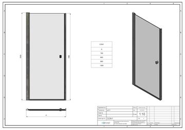 CONCEPT 200 sprchové dveře 80x200 cm, křídlové, aluchrom/čiré sklo CON10805007 Technický nákres