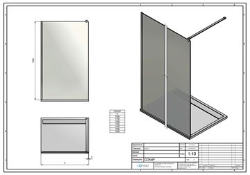 CONCEPT 200 CON4P stěna walk-in 130x200 cm, aluchrom/čiré sklo CON4P1305007 Technický nákres