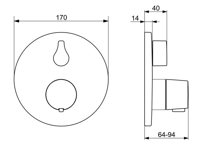 HANSA LIVING podomítková termostatická baterie, pro 2 spotřebiče, chrom 81149552 Technický nákres