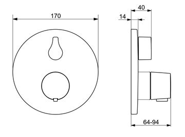 HANSA LIVING podomítková termostatická baterie, pro 2 spotřebiče, chrom 81149552 Technický nákres