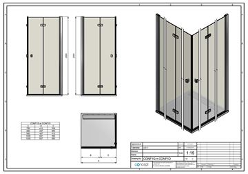 CONCEPT 200 sprchové dveře 100x200 cm, skládací, levé, aluchrom/čiré sklo CONF1G1005007 Technický nákres