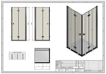 CONCEPT 200 sprchové dveře 120x200 cm, skládací, pravé, aluchrom/čiré sklo CONF1D1205007 Technický nákres