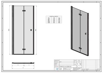 CONCEPT 200 sprchové dveře 90x200 cm, skládací, levé, aluchrom/čiré sklo CONF1G0905007 Technický nákres