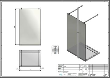 CONCEPT 200 CONFP stěna walk-in 130x200 cm, aluchrom/čiré sklo CONFP1305007 Technický nákres