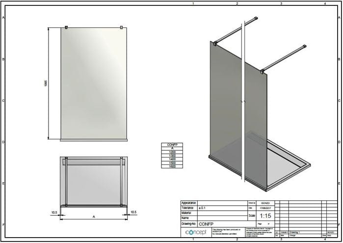 CONCEPT 200 CONFP stěna walk-in 150x200 cm, aluchrom/čiré sklo CONFP1505007 Technický nákres