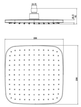 NOVASERVIS horní sprcha 230x230 mm, chrom RUP/580,0 Technický nákres
