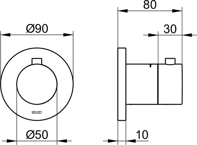 KEUCO IXMO podomítkový termostat, kartáčovaný bronz 59553030001 Technický nákres