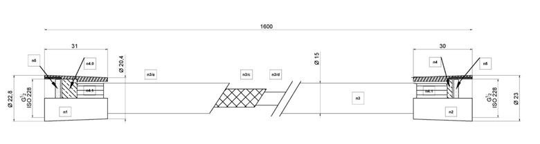 CONCEPT 200 BLACK sprchová hadice 1600 mm, hladká, s ochranou proti překroucení, plast, matná černá PA11037/MB Technický nákres