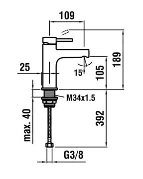 LAUFEN TWINPLUS umyvadlová stojánková baterie, chrom HF905402100000 Technický nákres