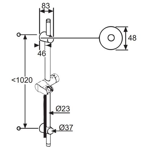 KLUDI A-QA V sprchová tyč 1100 mm s držákem ruční sprchy, hadice, chrom 6209505-00 Technický nákres