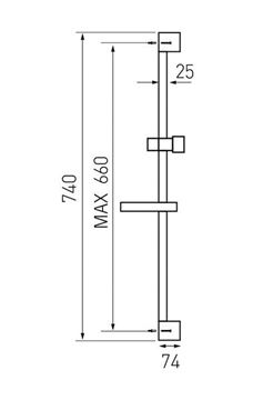 NOVASERVIS sprchová tyč 740 mm s držákem ruční sprchy, mýdlenka, chrom RAIL601,0 Technický nákres
