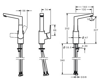 HANSA TWIST umyvadlová stojánková baterie, chrom 09552203 Technický nákres