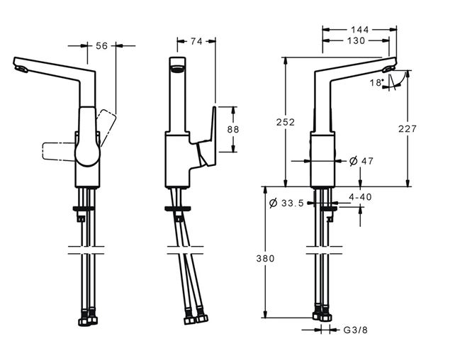 HANSA TWIST umyvadlová stojánková baterie, chrom 09552203 Technický nákres