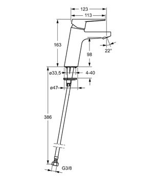 HANSA TWIST XL umyvadlová stojánková baterie, černá 0902228333 Technický nákres