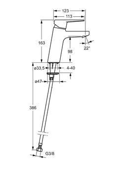 HANSA TWIST XL umyvadlová stojánková baterie, chrom 09022285 Technický nákres