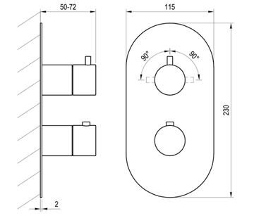 RAVAK ES 063.10WV.O2.RB07C podomítková termostatická baterie, pro 2 spotřebiče, matná bílá X070249 Technický nákres
