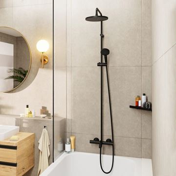 HANSGROHE VERNIS BLEND SHOWERPIPE 240 vanová termostatická baterie, s horní a ruční sprchou se 2 proudy, matná černá 26899670 Obrázek - fotka