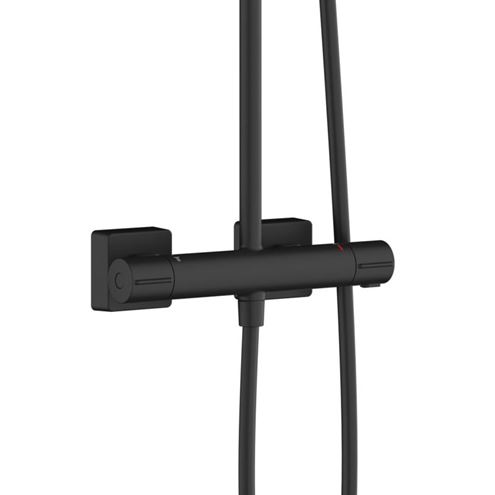HANSGROHE VERNIS SHAPE SHOWERPIPE 240 sprchový set s termostatickou baterií, horní sprcha, ruční sprcha se 2 proudy, tyč, hadice, matná černá 26427670 Obrázek - fotka