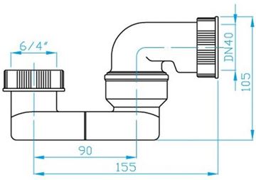 PLAST BRNO vanový sifon, s převlečnou maticí 6/4 EV00040 Technický nákres