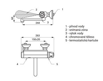 SANELA umyvadlová termostatická senzorová baterie, napájení z baterie, chrom SLU 25SB Technický nákres