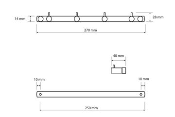 BEMETA NEO držák ručníků se čtyřmi háčky 270 mm, chrom 104606105 Technický nákres