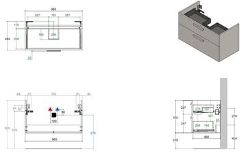 CONCEPT 200/300 skříňka pod umyvadlo 96,5x48,4x55 cm, 2 zásuvky, matná antracitová WU100CO2001436 Technický nákres