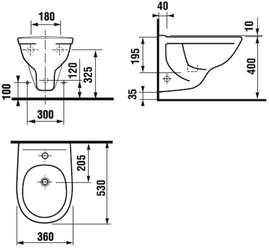 EASY závěsný bidet H8303600003045 Technický nákres