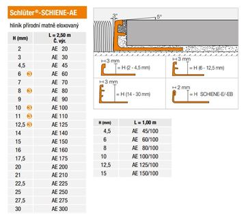 SCHLÜTER SYSTEMS SCHIENE-AE ukončovací profil 10mm, 2500mm, hliník přírodní-matně eloxovaný AE100 Technický nákres