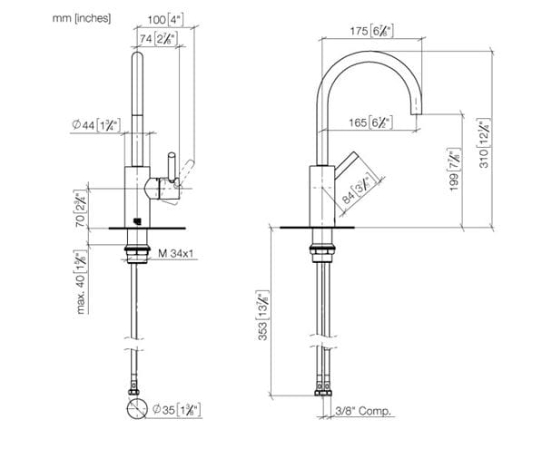 DORNBRACHT META umyvadlová stojánková baterie, chrom 33 565 661-00 Technický nákres