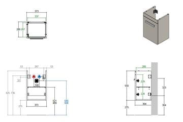 CONCEPT 300 skříňka pod umyvadlo 37,3x28,5x55 cm, 1 dvířka, panty vpravo, dub biondo WU40CO200D1429 Technický nákres