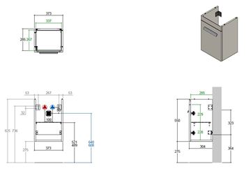 CONCEPT 300 skříňka pod umyvadlo 37,3x28,5x55 cm, 1 dvířka, panty vlevo, matná antracitová WU40CO200S1436 Technický nákres