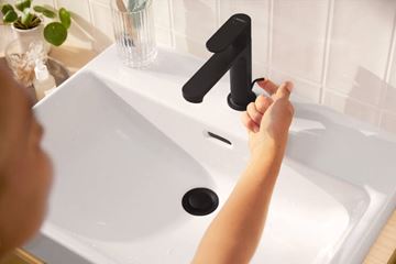 HANSGROHE REBRIS E umyvadlová stojánková baterie, CoolStart, EcoSmart+, s odtokovou soupravou, matná černá 72588670 Obrázek - fotka