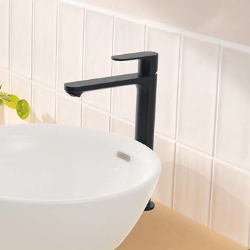 HANSGROHE REBRIS E umyvadlová stojánková baterie, CoolStart, EcoSmart+, s odtokovou soupravou, matná černá 72590670 Obrázek - fotka