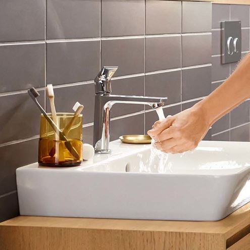 HANSGROHE REBRIS E umyvadlová stojánková baterie, CoolStart, EcoSmart, chrom 72560000 Obrázek - fotka