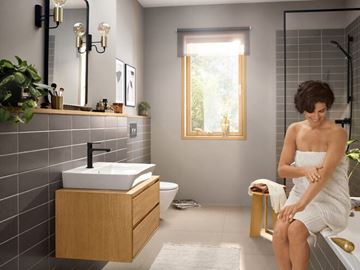 HANSGROHE REBRIS E umyvadlová stojánková baterie, CoolStart, EcoSmart, s odtokovou soupravou, matná černá 72559670 Obrázek - fotka