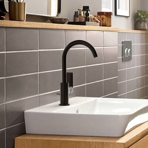 HANSGROHE REBRIS E umyvadlová stojánková baterie, EcoSmart, s odtokovou soupravou, matná černá 72576670 Obrázek - fotka