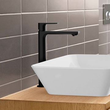 HANSGROHE REBRIS E umyvadlová stojánková baterie, CoolStart, EcoSmart, s odtokovou soupravou, matná černá 72581670 Obrázek - fotka