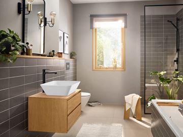 HANSGROHE REBRIS E umyvadlová stojánková baterie, CoolStart, EcoSmart, s odtokovou soupravou, matná černá 72581670 Obrázek - fotka