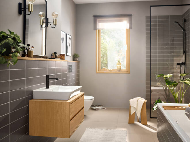 HANSGROHE REBRIS E umyvadlová stojánková baterie, EcoSmart, s odtokovou soupravou, matná černá 72557670 Obrázek - fotka
