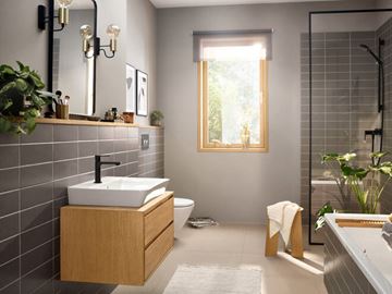 HANSGROHE REBRIS E umyvadlová stojánková baterie, EcoSmart, s odtokovou soupravou, matná černá 72557670 Obrázek - fotka