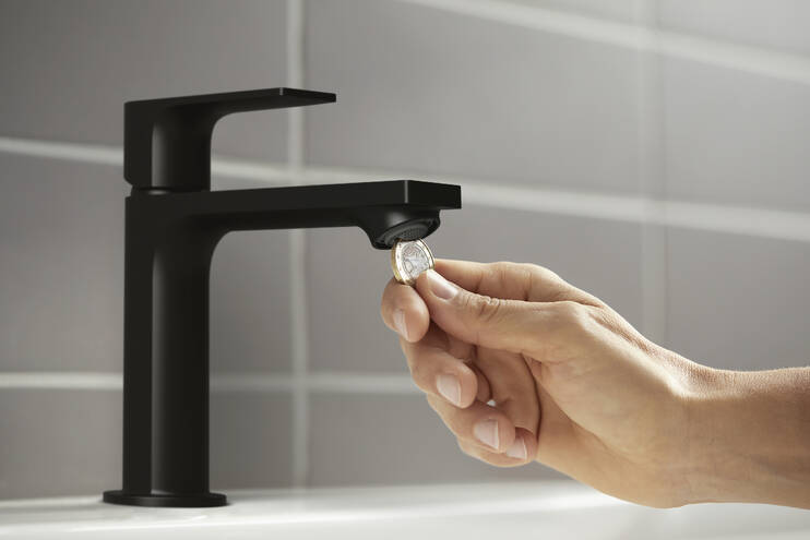 HANSGROHE REBRIS E umyvadlová stojánková baterie, EcoSmart, s odtokovou soupravou, matná černá 72557670 Obrázek - fotka