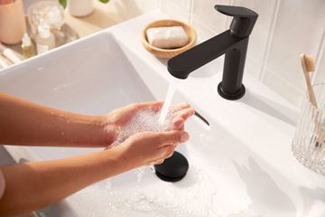 HANSGROHE REBRIS S umyvadlová stojánková baterie, CoolStart, EcoSmart, s odtokovou soupravou, matná černá 72519670 Obrázek - fotka