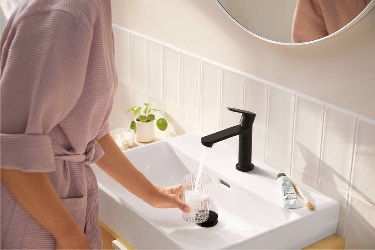 HANSGROHE REBRIS S umyvadlová stojánková baterie, CoolStart, EcoSmart, matná černá 72520670 Obrázek - fotka