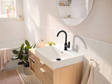HANSGROHE REBRIS S umyvadlová stojánková baterie, EcoSmart, s odtokovou soupravou, matná černá 72536670 Obrázek - fotka