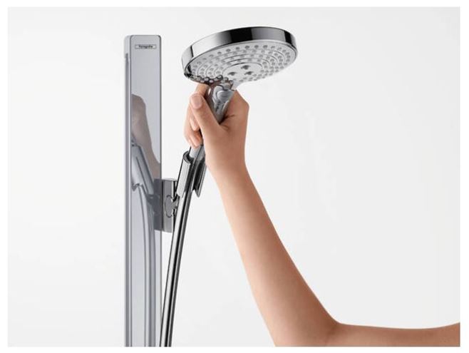 HANSGROHE RAINDANCE SELECT E 120 3JET sprchová souprava 4-dílná, ruční sprcha pr. 125 mm, 3 proudy, tyč, hadice, polička, chrom 27648000 Obrázek - fotka