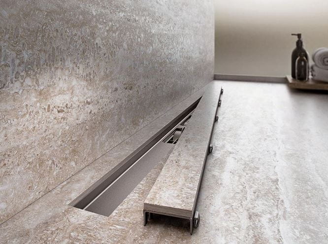 ALCA APZ15 MARBLE sprchový žlab 850 mm, do prostoru i ke stěně, boční odtok DN 50, rošt pro vložení dlažby, PP/nerez ocel APZ15-850 Obrázek - fotka
